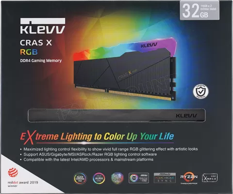 Photo de Kit Barrettes mémoire 32Go (2x16Go) DIMM DDR4 Klevv Cras X RGB  3200Mhz (Noir)