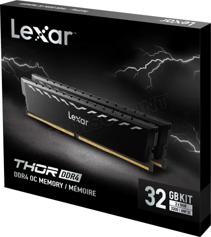 Photo de Kit Barrettes mémoire 32Go (2x16Go) DIMM DDR4 Lexar Thor 3600Mhz (Noir)