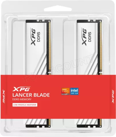 Photo de Kit Barrettes mémoire 32Go (2x16Go) DIMM DDR5 Adata XPG Lancer Blade  5600MHz (Blanc)