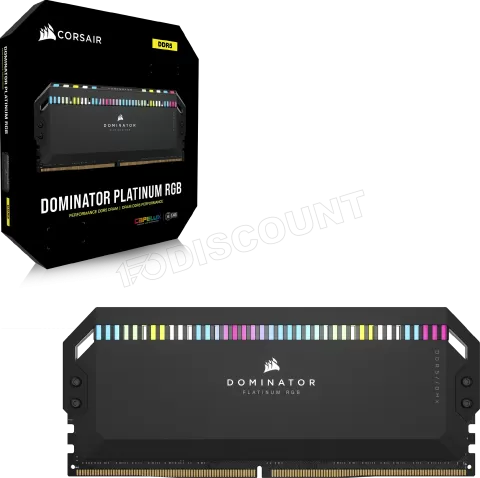 Photo de Kit Barrettes mémoire 32Go (2x16Go) DIMM DDR5 Corsair Dominator Platinum RGB 6000MHz (Noir)