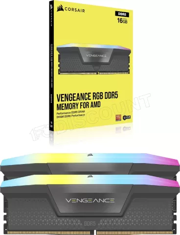 Photo de Kit Barrettes mémoire 32Go (2x16Go) DIMM DDR5 Corsair Vengeance RGB  5600MHz CL36 (Noir)