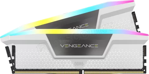 Photo de Kit Barrettes mémoire 32Go (2x16Go) DIMM DDR5 Corsair Vengeance RGB 6000MHz (Blanc)