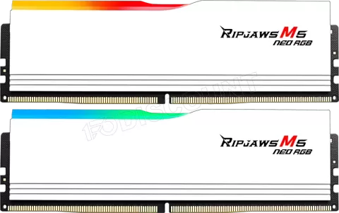 Photo de Kit Barrettes mémoire 32Go (2x16Go) DIMM DDR5 G.Skill Ripjaws M5 Neo RGB 6000MHz (Blanc)