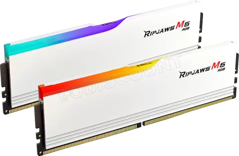 Photo de Kit Barrettes mémoire 32Go (2x16Go) DIMM DDR5 G.Skill Ripjaws M5 RGB 5200MHz (Blanc)