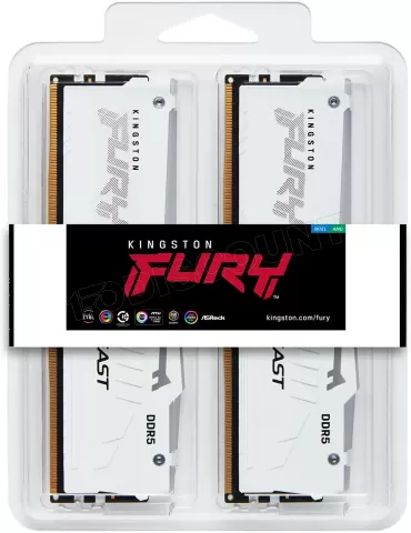 Photo de Kit Barrettes mémoire 32Go (2x16Go) DIMM DDR5 Kingston Fury Beast RGB 5600MHz (Blanc)