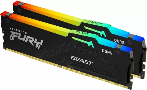 Photo de Kit Barrettes mémoire 32Go (2x16Go) DIMM DDR5 Kingston Fury Beast RGB  5600MHz (Noir)