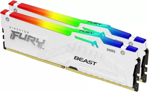 Photo de Kit Barrettes mémoire 32Go (2x16Go) DIMM DDR5 Kingston Fury Beast RGB 6000MHz CL36 (Blanc)