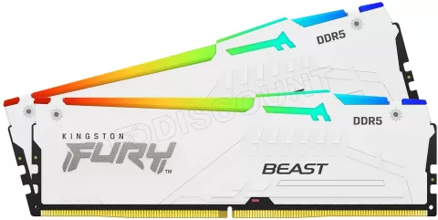 Photo de Kit Barrettes mémoire 32Go (2x16Go) DIMM DDR5 Kingston Fury Beast RGB 6000MHz CL36 (Blanc)