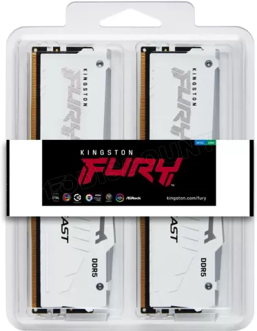 Photo de Kit Barrettes mémoire 32Go (2x16Go) DIMM DDR5 Kingston Fury Beast RGB 6000MHz CL36 (Blanc)