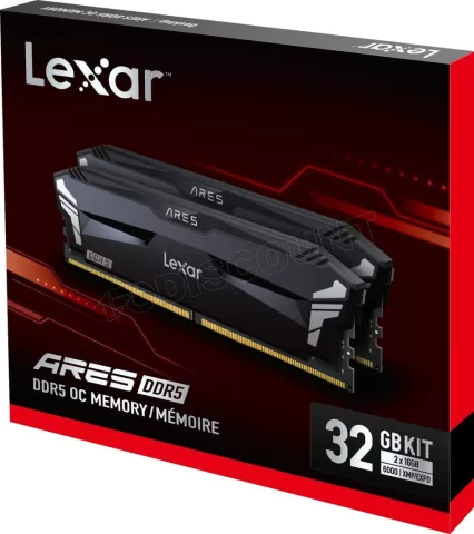 Photo de Kit Barrettes mémoire 32Go (2x16Go) DIMM DDR5 Lexar Ares 2nd Gen 6000MHz (Noir)