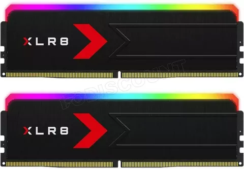 Photo de Kit Barrettes mémoire 32Go (2x16Go) DIMM DDR5 PNY XLR8 Gaming Epic-X RGB 6000MHz CL36 (Noir)