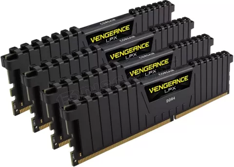 Photo de Kit Barrettes mémoire 32Go (4x8Go) DIMM DDR4 Corsair Vengeance LPX  3200Mhz (Noir) optimisé Ryzen