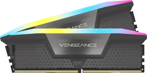 Photo de Kit Barrettes mémoire 64Go (2x32Go) DIMM DDR5 Corsair Vengeance RGB 6000MHz CL40 (Noir)