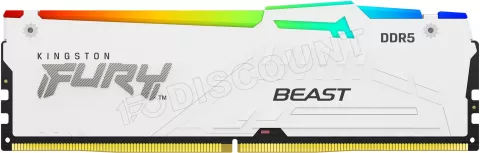 Photo de Kit Barrettes mémoire 64Go (2x32Go) DIMM DDR5 Kingston Fury Beast RGB 5600MHz (Blanc)