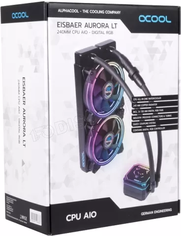 Photo de Kit Watercooling AIO Alphacool Eisbaer Aurora LT RGB - 240mm (Noir)