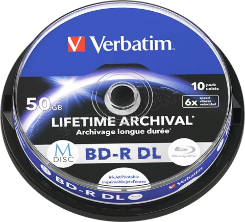 Photo de Lot de 10 Blu-Ray 6x Verbatim MDISC 50Go imprimable doucle couche