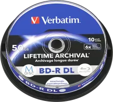 Photo de Lot de 10 Blu-Ray 6x Verbatim MDISC 50Go imprimable doucle couche