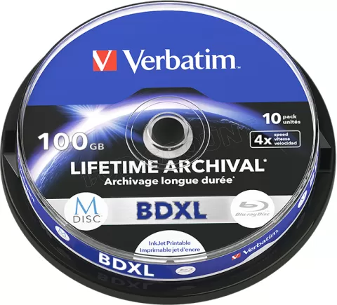 Photo de Lot de 10 Blu-Ray XL 4x Verbatim MDISC 100Go imprimable