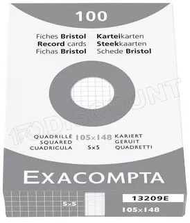 Photo de Lot de 100 Fiches Bristol Exacompta 13209E Quadrillées A6 (Blanc)