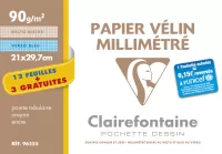 Photo de Lot de 15 feuilles de papier vélin millimétré Canson 90g/m² A4 (Blanc/Bleu)