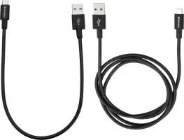 Photo de Lot de 2 Cables USB Verbatim Sync & Charge USB vers micro USB 1m et 0.3m (Noir)