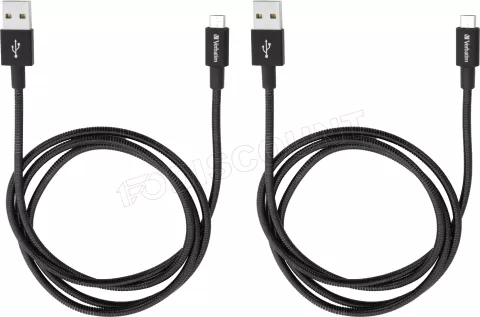 Photo de Lot de 2 Cables USB Verbatim Sync & Charge USB vers micro USB 1m (Noir)
