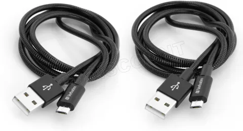 Photo de Lot de 2 Cables USB Verbatim Sync & Charge USB vers micro USB 1m (Noir)