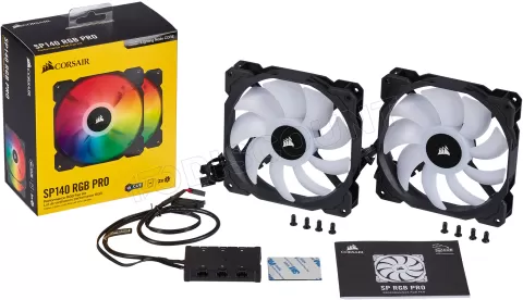 Photo de Lot de 2 Ventilateurs de boitier Corsair iCue SP140 Pro Performance RGB - 14cm (Noir)