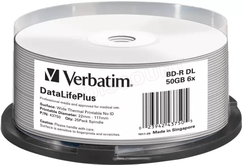 Photo de Lot de 25 Blu-Ray 6x Verbatim 50Go imprimable