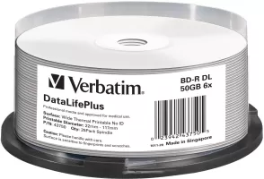 Photo de Lot de 25 Blu-Ray 6x Verbatim 50Go imprimable