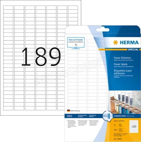 Photo de Lot de 25 feuilles Étiquette Herma Super adhésives 25,4x10mm - A4 (Blanc)