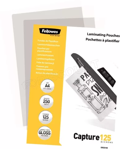 Photo de Lot de 250 Pochettes à plastifier Fellowes format A4 (Transparent Brillant)