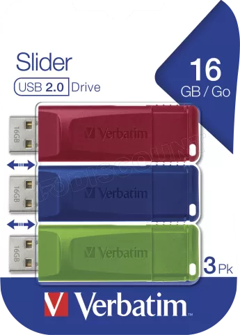 Photo de Lot de 3 Clés USB 2.0 Verbatim Slider - 16Go (Rouge/Bleu/Vert)