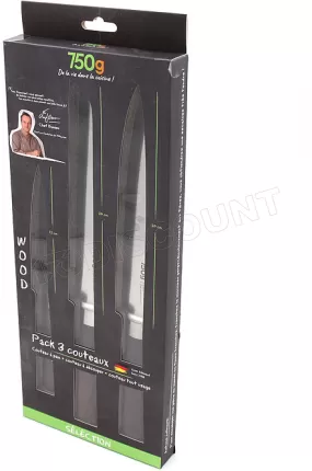 Photo de Lot de 3 Couteaux de cuisine 750g Wood (Marron)