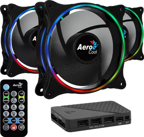 Photo de Lot de 3 Ventilateurs de boitier AeroCool Eclipse 12 Pro RGB 12cm (Noir)