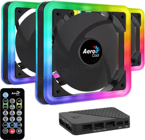 Photo de Lot de 3 Ventilateurs de boitier AeroCool Edge 14 Pro RGB 14cm (Noir)