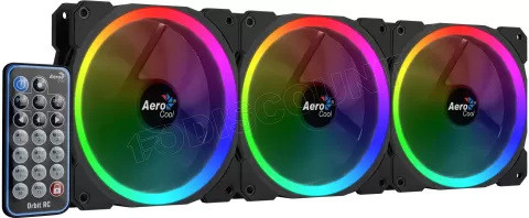 Photo de Lot de 3 Ventilateurs de boitier AeroCool Orbit RC RGB 12cm (Noir) avec télécommande