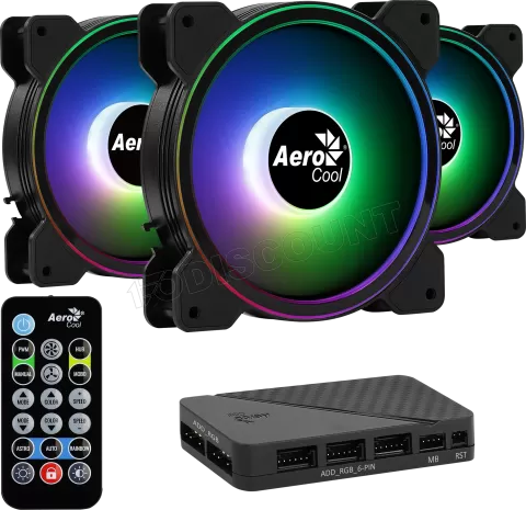 Photo de Lot de 3 Ventilateurs de boitier Aerocool Saturn 12F Pro RGB 12cm (Noir) avec télécommande