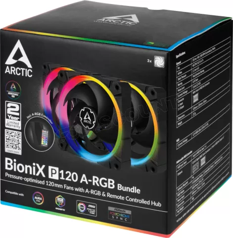 Photo de Lot de 3 Ventilateurs de boitier Arctic BioniX P120 RGB - 12cm (Noir)