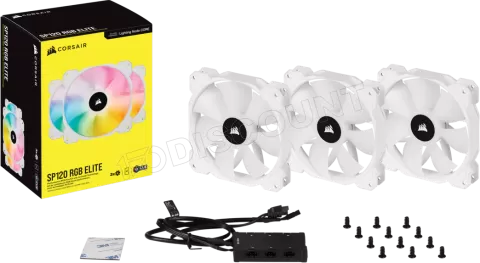 Photo de Lot de 3 Ventilateurs de boitier Corsair iCue SP120 Elite Performance PWM RGB - 12cm (Blanc)