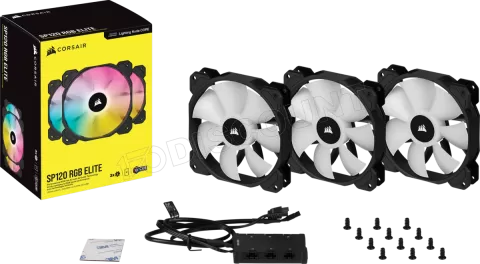 Photo de Lot de 3 Ventilateurs de boitier Corsair iCue SP120 Elite Performance PWM RGB - 12cm (Noir)