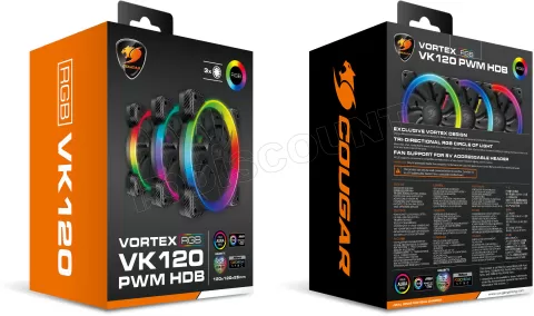 Photo de Lot de 3 Ventilateurs de boitier Cougar Vortex VK RGB 12cm (Noir)