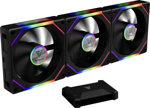 Photo de Lot de 3 Ventilateurs de boitier Gamdias Aeolus P2U RGB - 12cm (Noir)