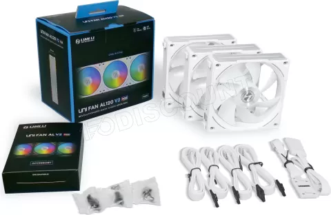 Photo de Lot de 3 Ventilateurs de boitier Lian Li Uni Fan AL120 V2 RGB 12cm (Blanc)