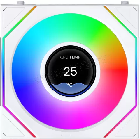 Photo de Lot de 3 Ventilateurs de boitier Lian Li Uni Fan SL-Infinity LCD Flex Reverse RGB - 12cm (Blanc)