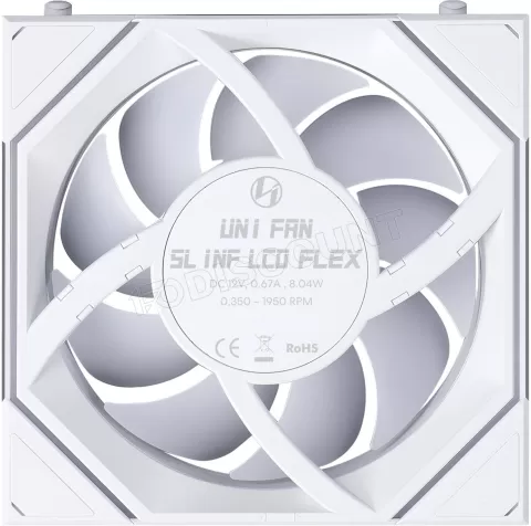 Photo de Lot de 3 Ventilateurs de boitier Lian Li Uni Fan SL-Infinity LCD Flex Reverse RGB - 12cm (Blanc)