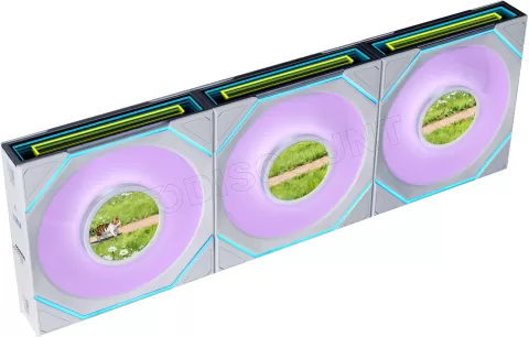 Photo de Lot de 3 Ventilateurs de boitier Lian Li Uni Fan SL-Infinity LCD Flex RGB - 12cm (Blanc)