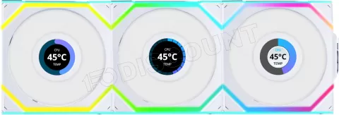 Photo de Lot de 3 Ventilateurs de boitier Lian Li Uni Fan SL Wireless LCD Reverse RGB - 12cm (Blanc)