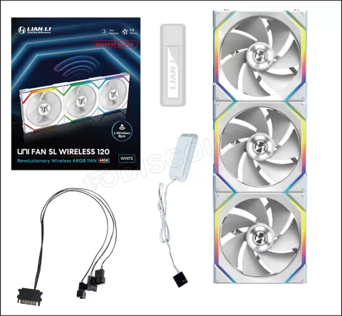 Photo de Lot de 3 Ventilateurs de boitier Lian Li Uni Fan SL Wireless Reverse RGB - 12cm (Blanc)