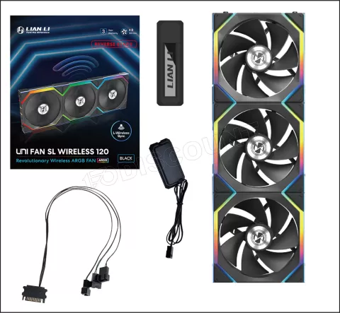 Photo de Lot de 3 Ventilateurs de boitier Lian Li Uni Fan SL Wireless Reverse RGB - 12cm (Noir)